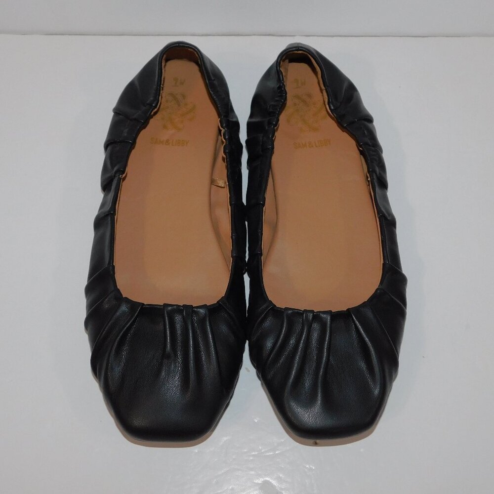 Sam & Libby Black Ruched Leather Ballet Flats